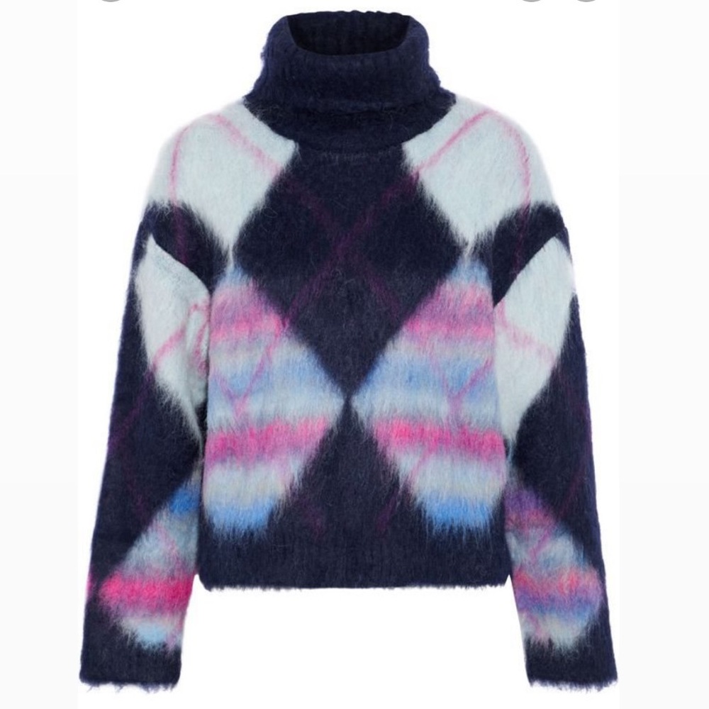 Diane von Furstenberg Chunky Mohair Argyle Turtleneck Sweater